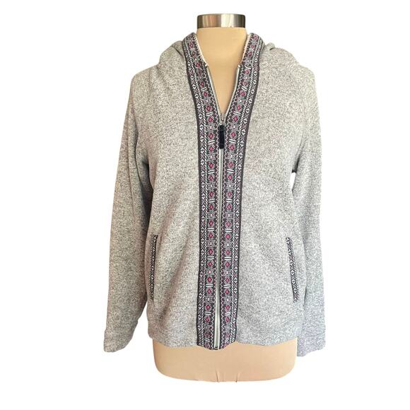 American Eagle Fleece Hoodie Gray Zip Front Aztec Trim Sz XL Fall Casual Cozy - Picture 1 of 10